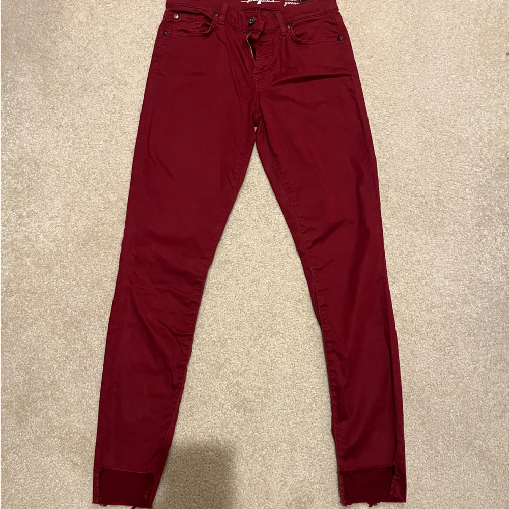 7 For All Mankind Ankle Skinny Jeans in Deep Red